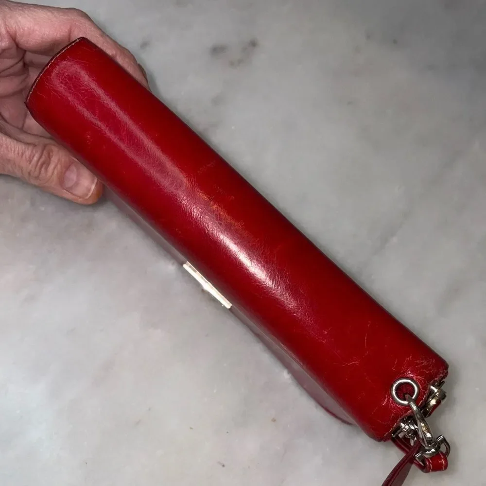 Borgasets Wallet Clutch Red Leather Double  Zip Around Wristlet